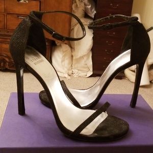 Stuart Weitzman Black Silver Fabric Nudist W/Box